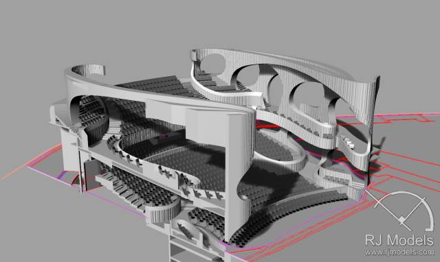 戲曲中心建筑模型的大小為1230mm X 830mm X 590mm ，歷時(shí)1個(gè)月制成。戲曲中心的外觀別樹一格，糅合了傳統(tǒng)與現(xiàn)代元素，整體屬于流線型設(shè)計(jì)，外觀如同舞臺(tái)簾幕一般。從建筑模型的設(shè)計(jì)中觀看，▲戲曲中心的結(jié)構(gòu)為流線外型和內(nèi)部空間， 呈現(xiàn)出「氣」的概念。。